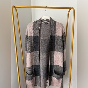 SHEIN Pink and Black Plaid Cardigan